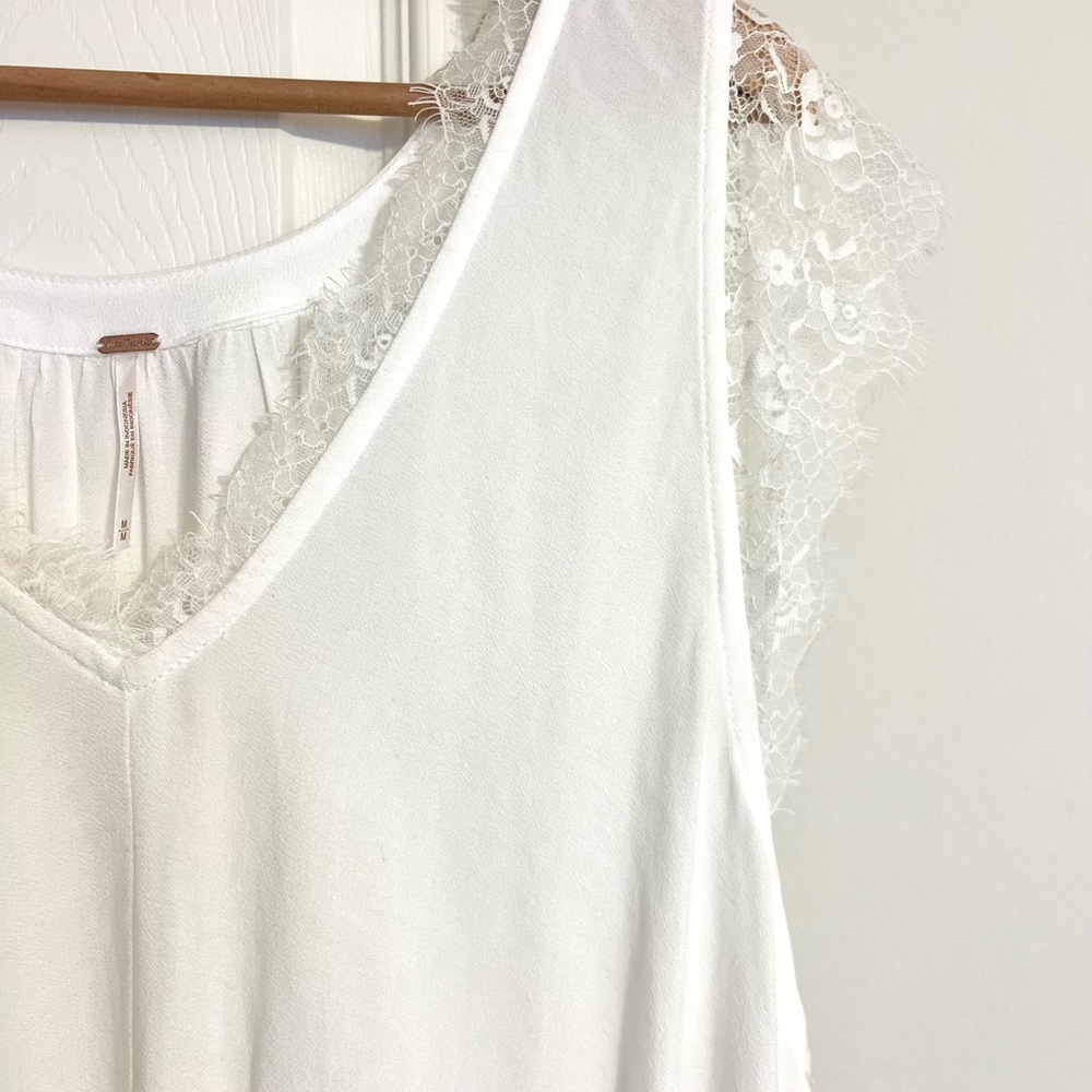 Free People White Lace Trim Tank Top